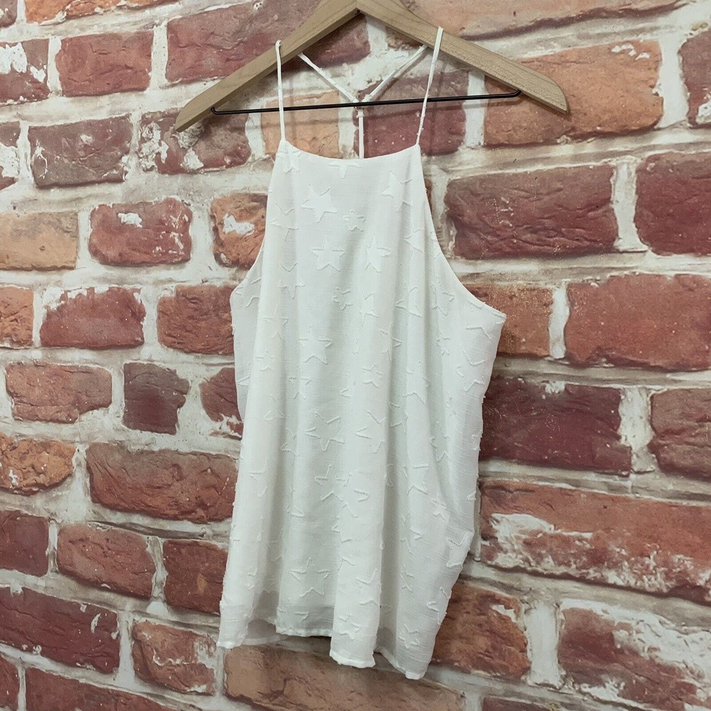 Socialite Top Women's White Distressed Stars Pullover Sleeveless Tank Shirt - Picture 3 of 8